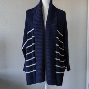 Athleta Striped Open Cardigan w/Oversized Collar